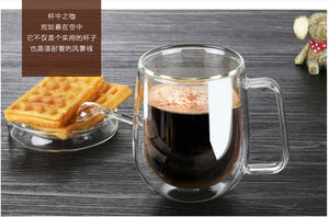 Double Wall Glass  Mugs 250ml High Quality  Fashion mug With Handle For  Tea Milk Coffee